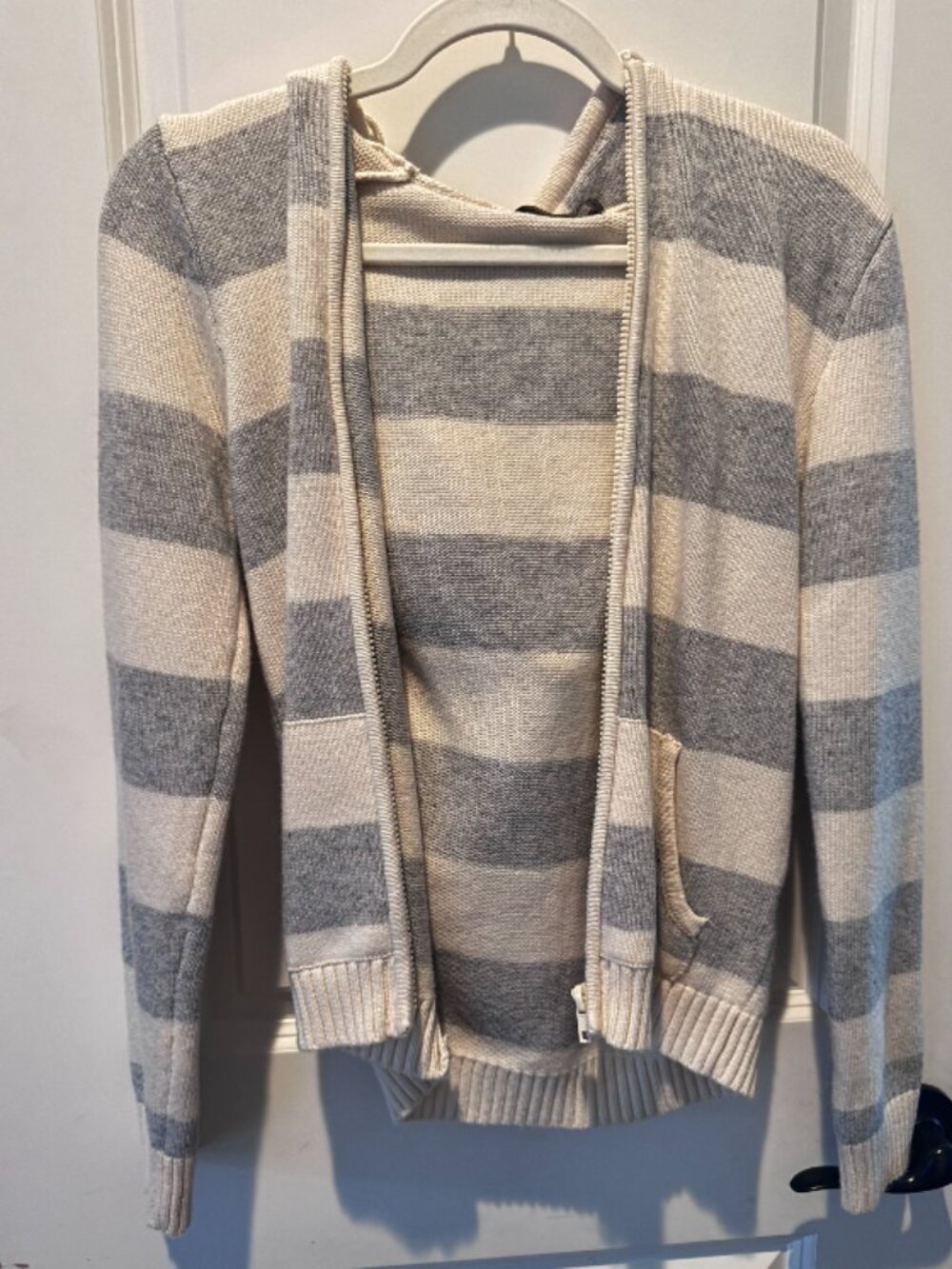 Brandy Melville Gray Cream Striped Open Front Cardigan Sweater One Size